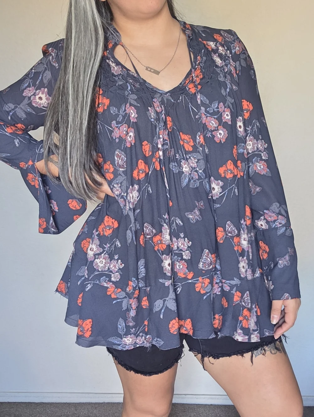FREE PEOPLE So Fine Pebble Crepe Smocked Tunic Top. Size S